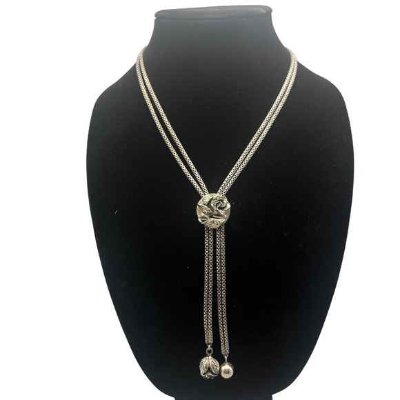 Vintage Sterling Silver  Rose/peony Flower BOLO Necklace Chain Artisan Danecraft - Picture 1 of 7